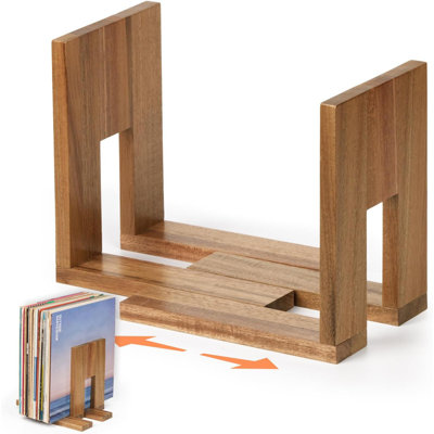 Adjustable Solid Acacia Wood Vinyl Record Rack, Expandable LP Album Display Storage Holder
