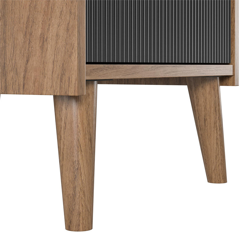 Walnut and Black Engineered Wood Mid-Century Modern End Table