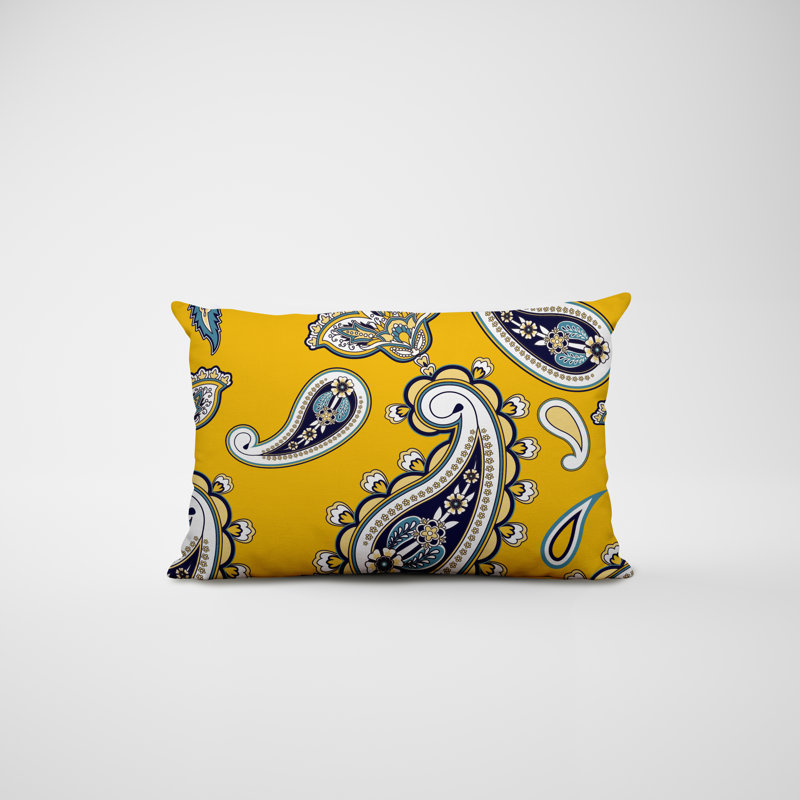 Paisley Outdoor Reversible Throw Pillow, Yellow