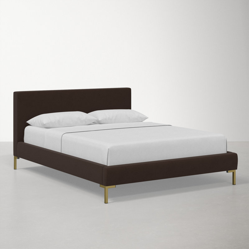 Lit tapissier Rand, Simple, Laiton, Velours chocolat classique