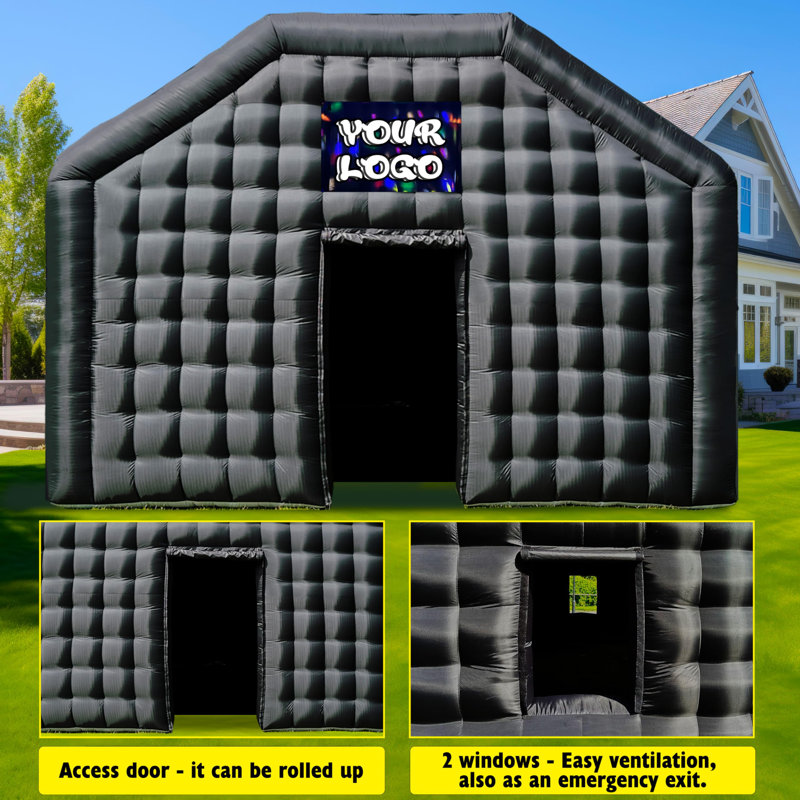 20' x 16.5' Inflatable Nightclub Tent Black Portable Party Booth with Blower, 143" H x 236.22" W x 236.22" D, Black