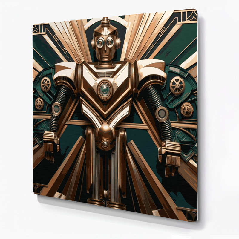 Art mural Sci Fi Art déco robot en métal brun, H 144 po x l 144 po x P 0,05 po
