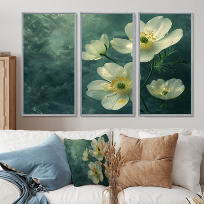 «White Green Buttercups Reflection» 3 pièces