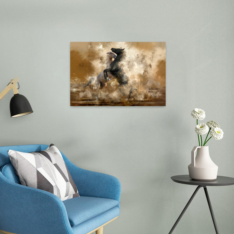 Chevaux cabrés sauvages - Affiche murale contemporaine spectaculaire représentant la nature équestre, H 16 po x l 24 po