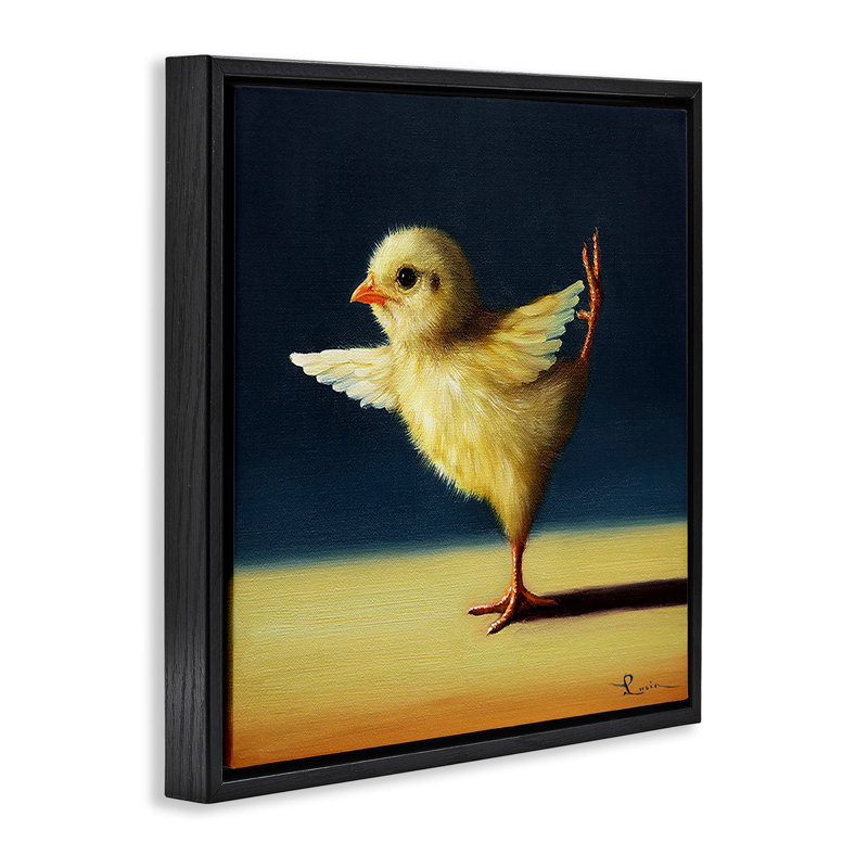 Yoga Chicks, peinture animalière amusante, H 18 po x l 18 po, Cadre flottant noir de jais