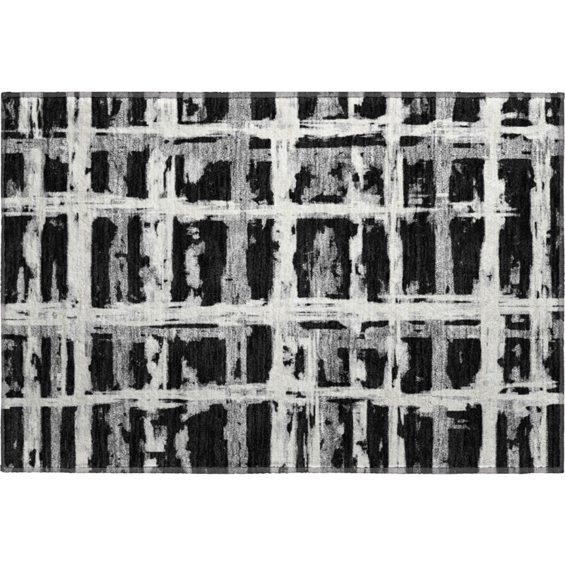 Premium Machine Washable Prisco Black Rug, Rectangle 1'8" x 2'6"
