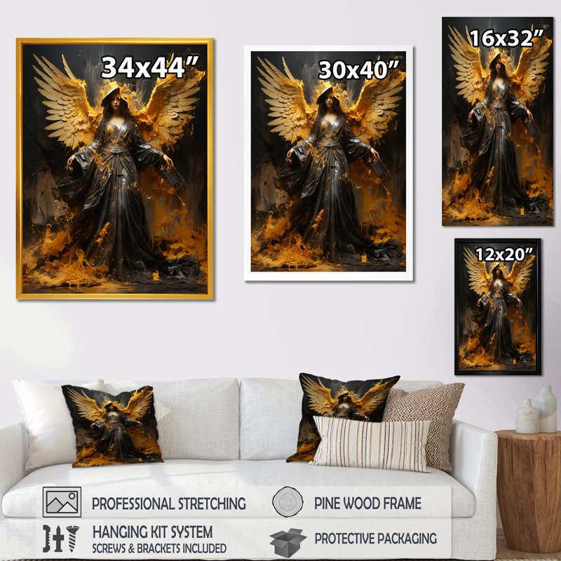 «Gold Angel Rebel Renaissance I», Cadre flottant noir, H 32 po x l 16 po x P 1 po