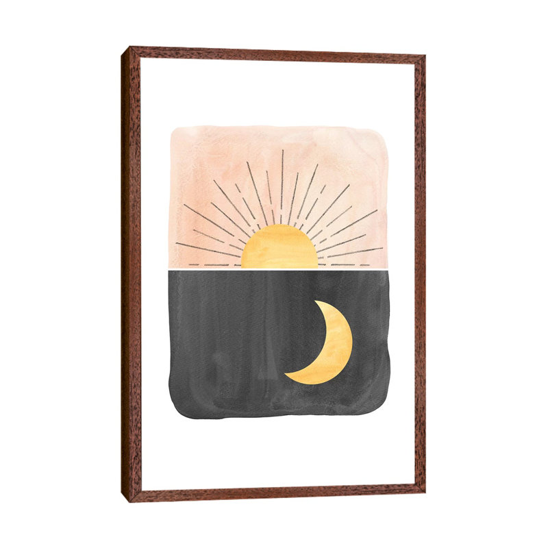 Day And Night, Sun And Moon - Painting on Canvas, 152.4cm H x 101.6cm W x 3.81cm D, Classic Brown Wood Framed