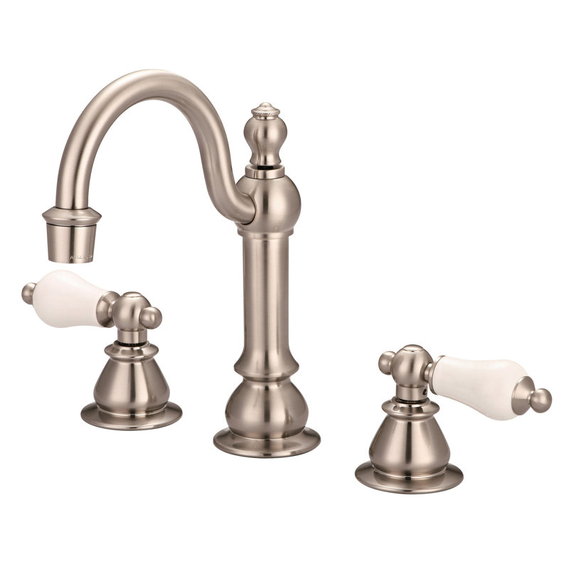 High Arc Torch Widespread Bathroom Faucet with Drain Assembly, Porcelain Lever, Brushed Nickel