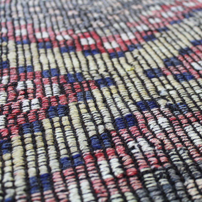 Tapis de couloir bleu en laine noué à la main de conception unique 3 pi x 10 pi années 2000 Jijim