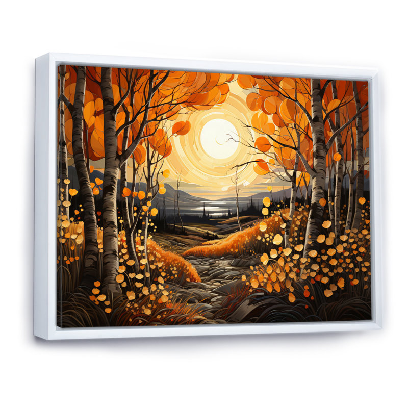 Birch Woods Gilded Pathway VI - Imprimé, H 30 po x l 40 po x P 1,5 po, Cadre flottant blanc