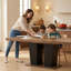Table de salle à manger extensible de style campagnard pour 6 à 10 personnes, table de cuisine en bois extensible rustique moderne avec base à double piédestal