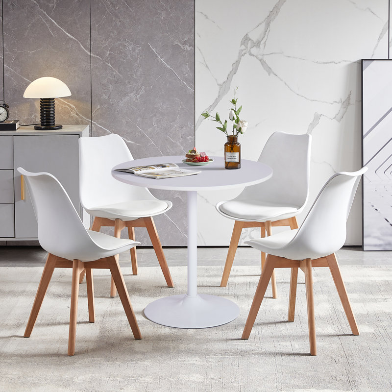 Ensemble de 5 tables de salle à manger rondes et 4 chaises en plastique (blanc et gris), Blanc