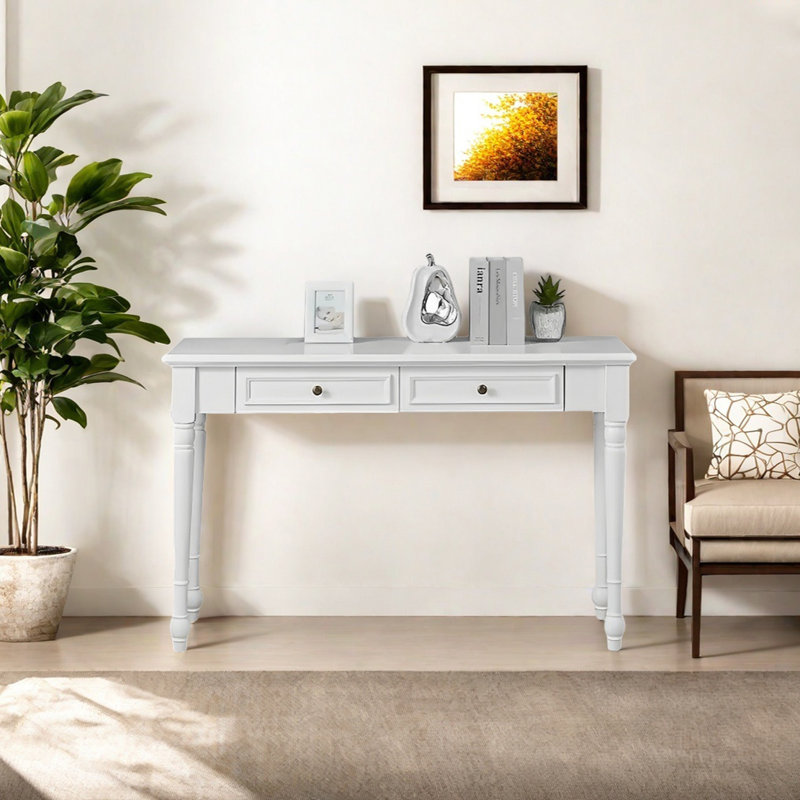 Rural Classical Art Solid Wood Console Table, 29.92" H x 39.37" W x 13.78" D, White