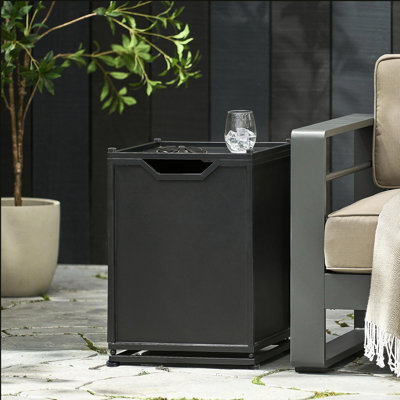 Table d'appoint pour l'extérieur avec support de réservoir en métal, noir mat