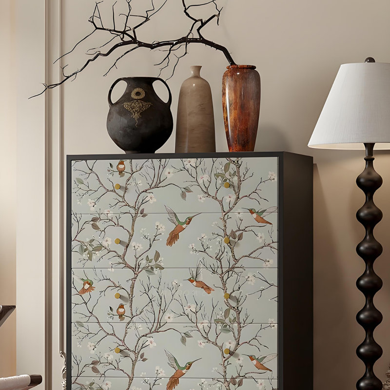 Commode 5 tiroirs French Floral, Noir