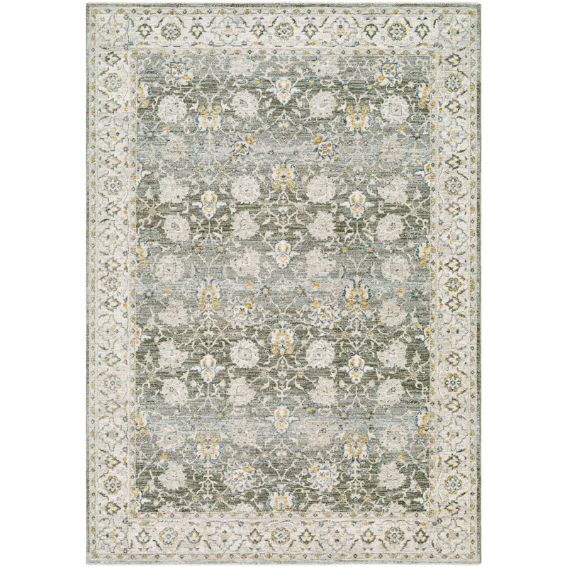 Tapis oriental olive / or / beige / gris Delyse, Rectangle 6 pi 7 po x 9 pi 6 po