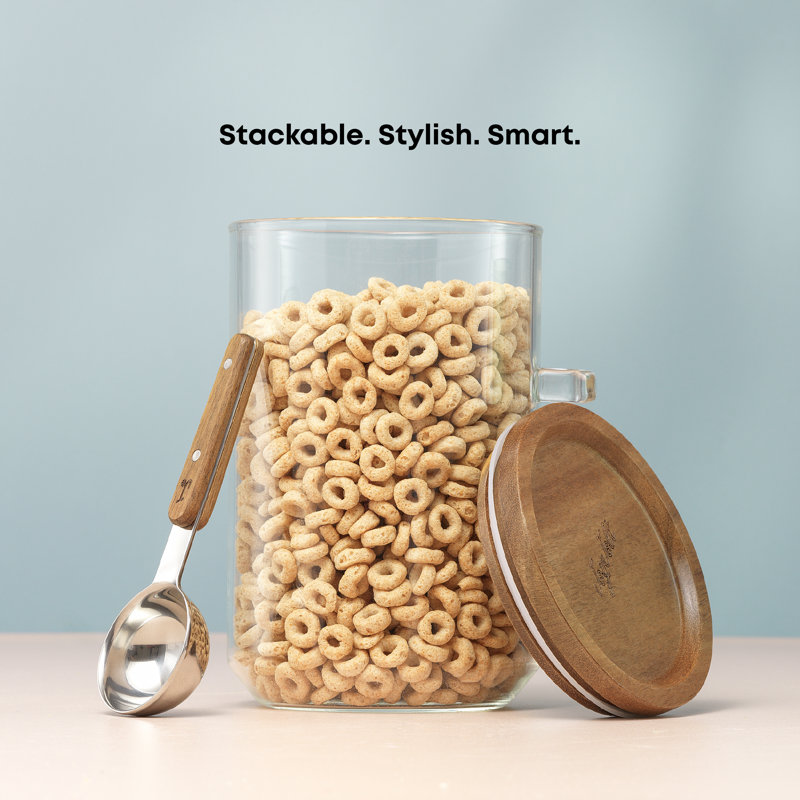 Ensemble de pots de rangement en verre empilables avec couvercles en bois Holden, Clair