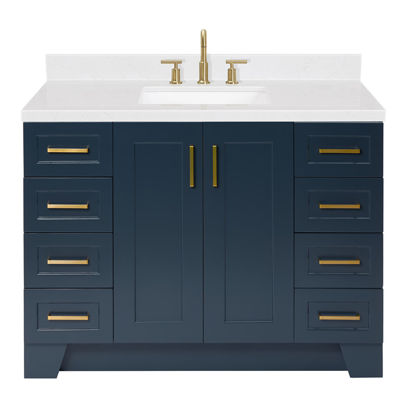 Freitas 48'' Solid Wood Single Bathroom Vanity, Midnight Blue, Carrara Quartz, Rectangle