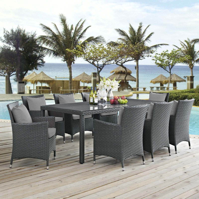 Ensemble repas d'extérieur 9 pièces Modway, Toile granit Sunbrella®
