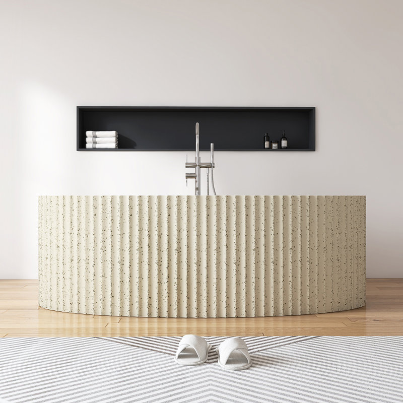 67" x 31" Freestanding Solid Surface Bathtub  Stone Resin Soaking Tub