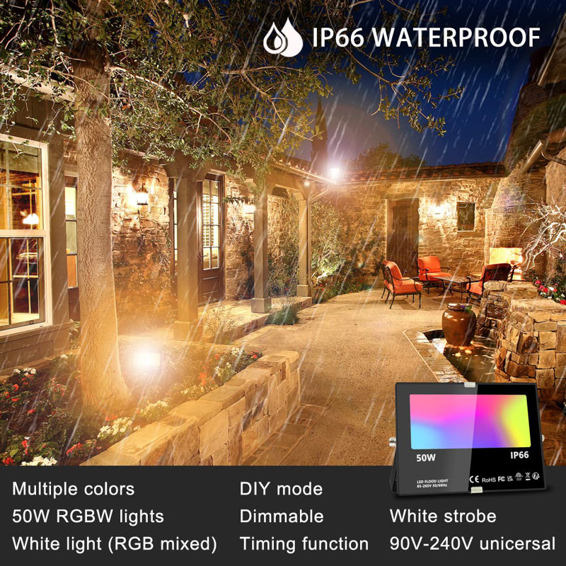LED Flood Light Outdoor, 500W Equivalent 5000LM Smart RGB Landscape Lighting With APP Control, DIY Scenes - Timing - Warm White 2700K - Color Changing Uplight, IP66 Waterproof US Plug (2 Pack)