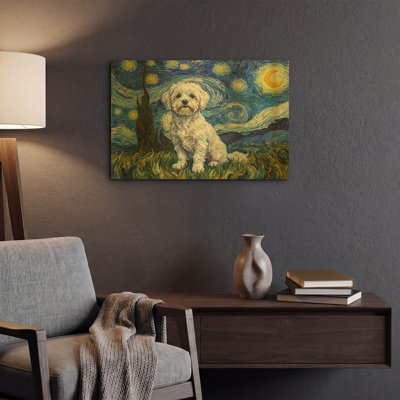 'Maltese Starry Night' By Rich Monet Gold Metal Wall Art, 24" x 16"