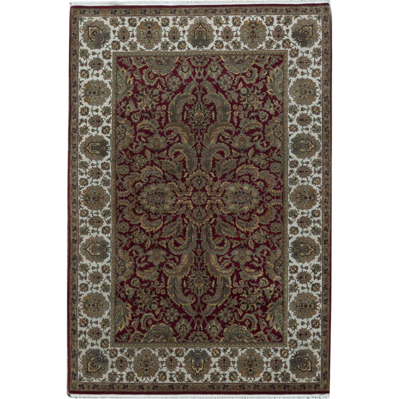 Tapis rouge et ivoire de haute qualité noué à la main Trinity