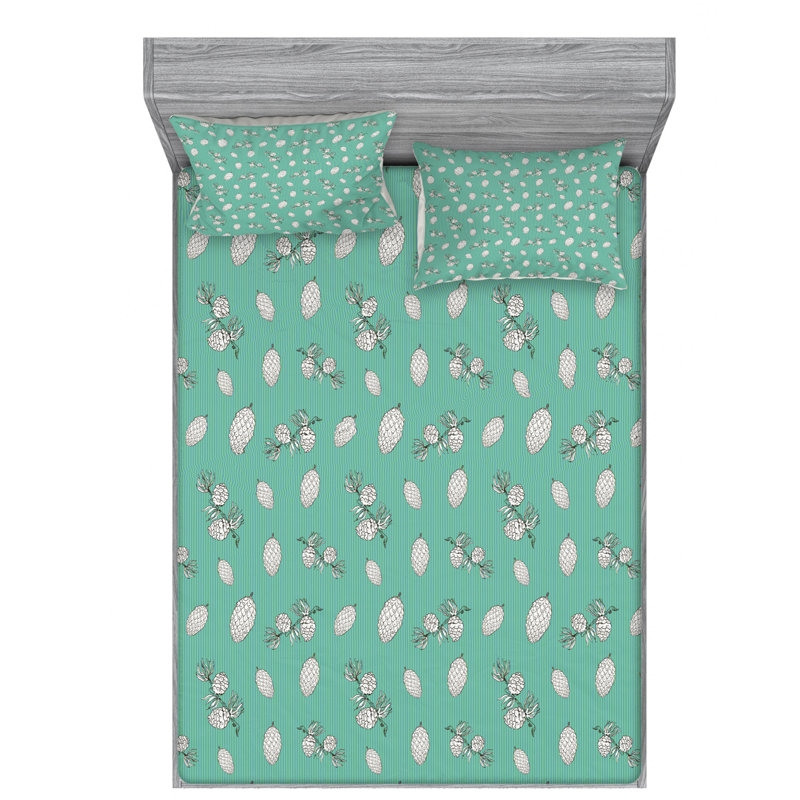 Microfiber Floral Fitted Sheet, Queen Fitted Sheet with 2 Pillowcases
