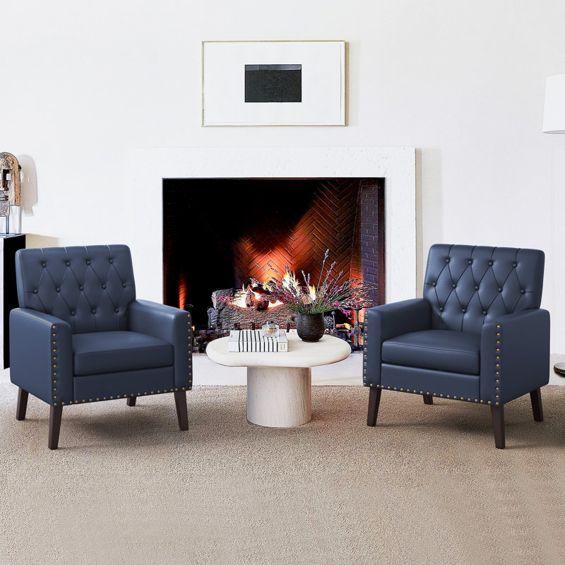 Fauteuil l 28,5 po Nyhla, Similicuir bleu foncé