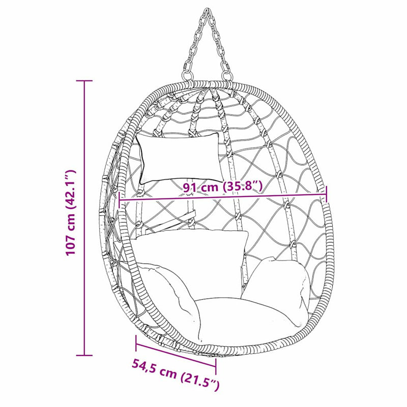  Hanging Egg Chair Cream White 91.5 X 60 X 110 Cm Poly Rattan