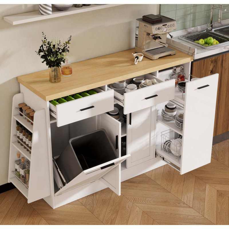 Buffet de rangement multifonctionnel avec armoire coulissante cachée et porte-épices à 3 niveaux pour la salle à manger de cuisine