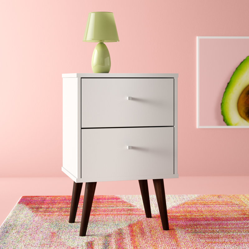 Liberty 18" W Mid-Century Modern 2-Drawer Nightstand in White, White