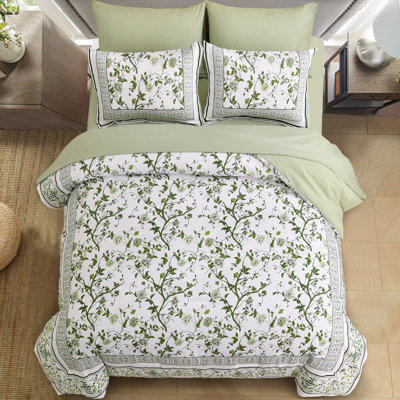 7-Piece Botanical Floral Comforter Set Soft Microfiber Bedding Set with Sheets for All Seasons