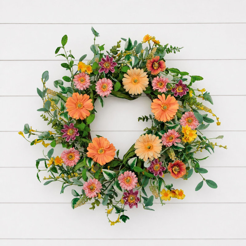 Mixed Gerbera Daisy Wreath 24"D