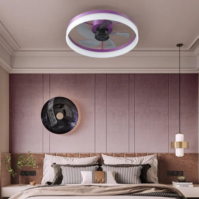 Modern Thin Embedded Ceiling Fan With Dimmable Led Light, Low Profile Flush Mount Ceiling Fan With Remote (purple)
