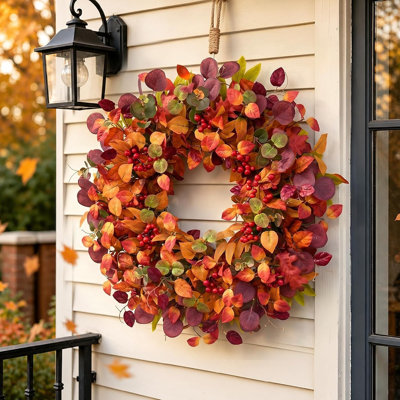 Farmhouse Fall Leaf Wreath for Front Door, Elegant Autumn Decor for Porch, Wall, Entryway and Thanksgiving Display