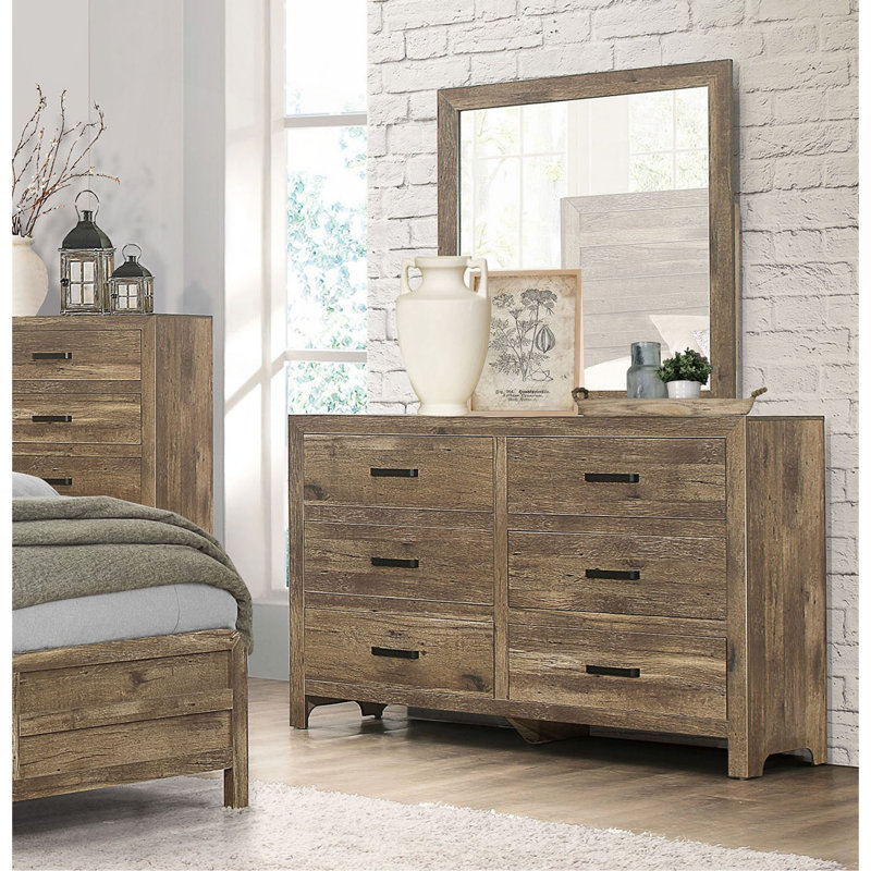 Commode de style rustique avec 6 tiroirs de rangement et meubles de chambre à coucher en bois