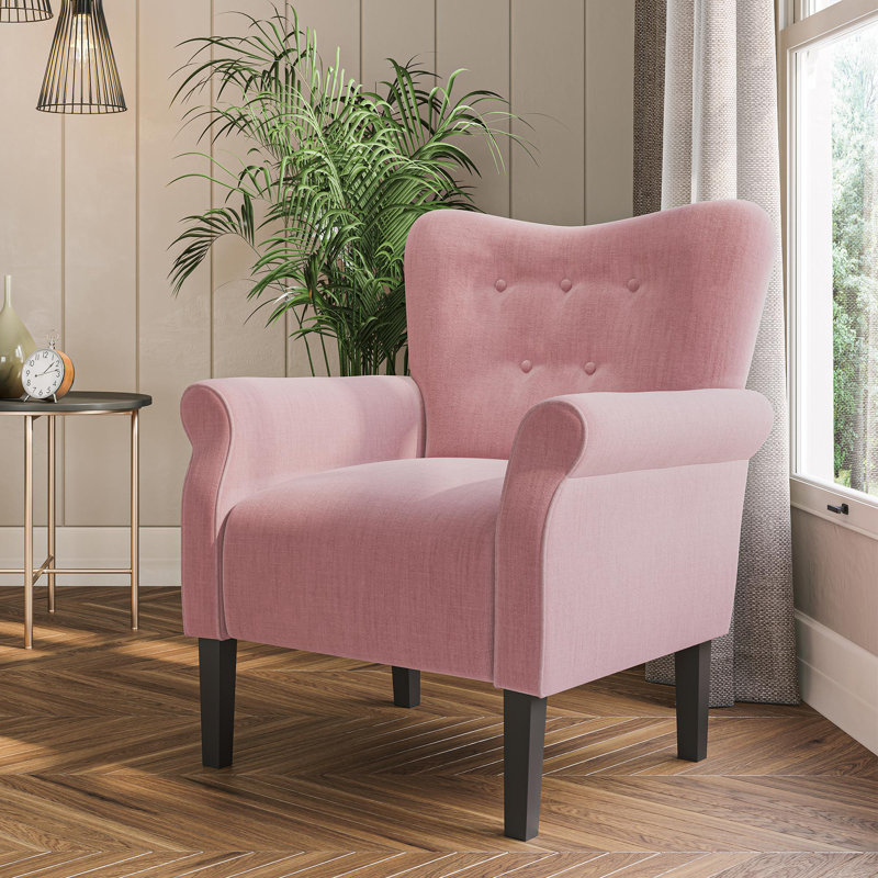 Fauteuil rembourré capitonné de 30,3 po de largeur, Lin rose