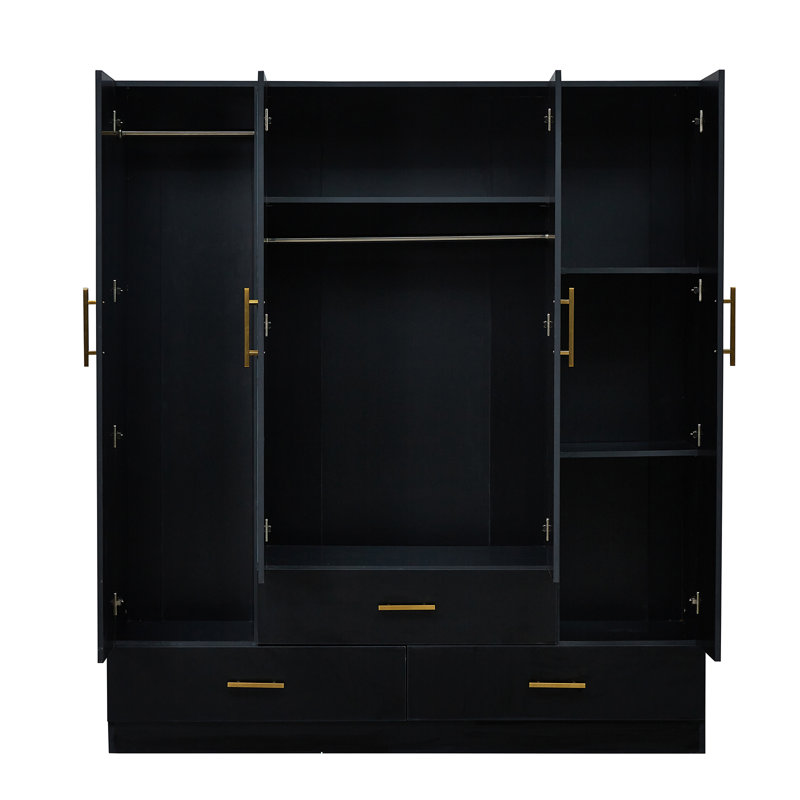 Armoire penderie noire autoportante avec miroir et tiroirs
