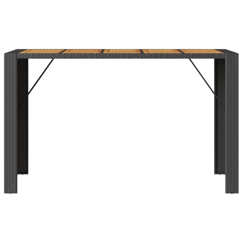 Lesbury Garden Bar Table with Acacia Wood Top Poly Rattan, Black, 110cm H x 80cm W x 185cm D