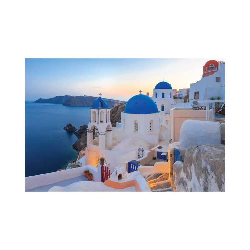 Greece, Santorini, Oia. Sunset On Coastal Town. by Jaynes Gallery - Wrapped Canvas Print, 20.32cm H x 30.48cm W x 1.905cm D