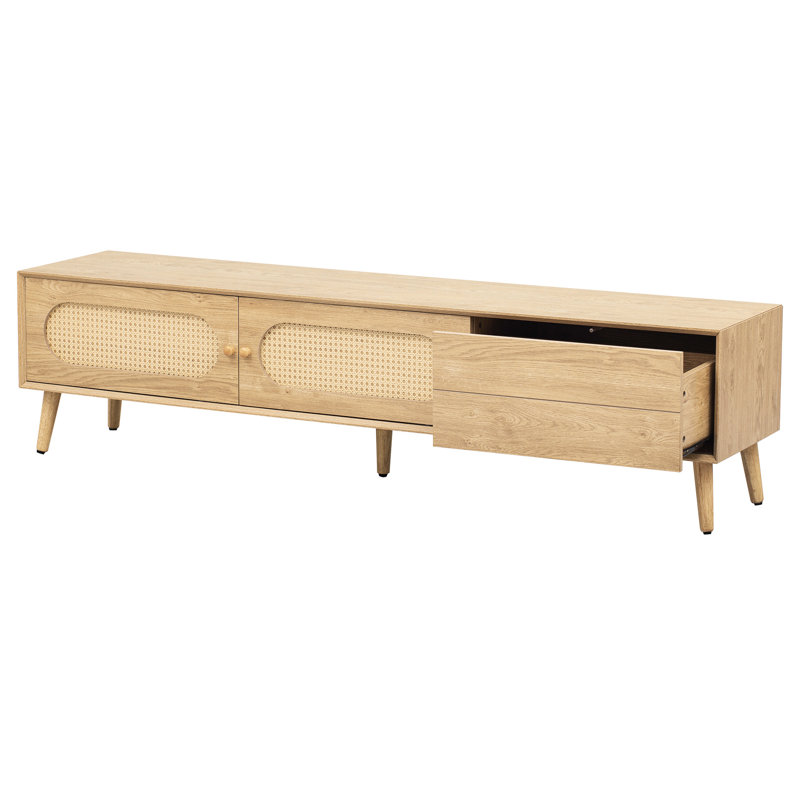 Meuble télé avec accents, support de 70 à 79 po, pieds en bois massif, armoire de style télé, thème, unité de rangement multimédia