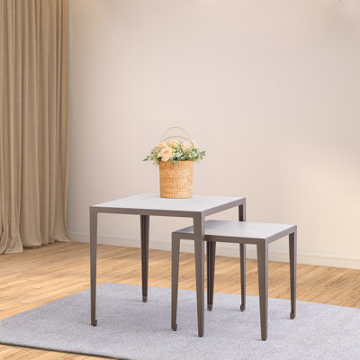 Set Of 2 Iron Nesting Tables With Porcelain Tops