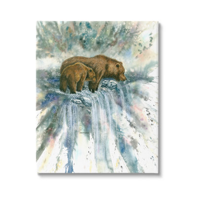 " Two Bears Waterfall Nature " by Dave Bartholet Painting Print