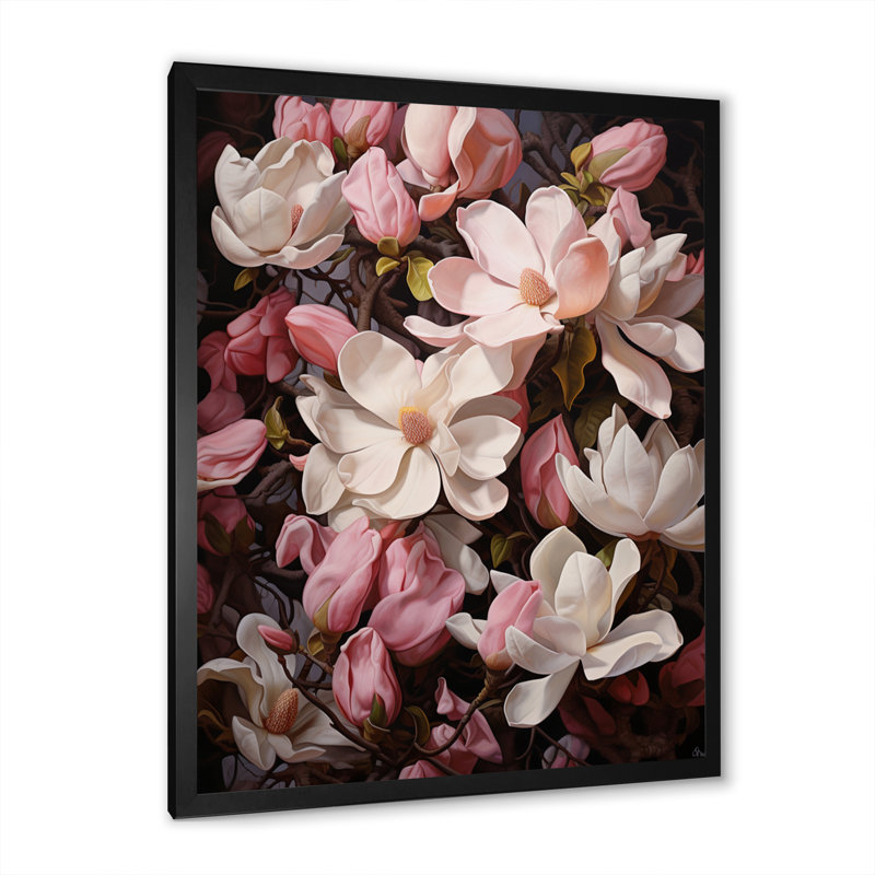 Rose, blanc, magnolia et magnolia - Étreinte, Cadre photo noir, H 20 po x l 12 po x P 1 po