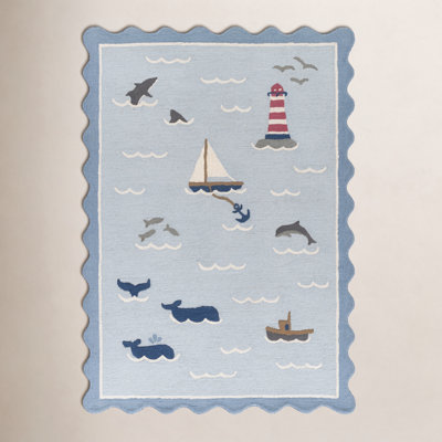 Lola Sea Blue Hand-Tufted Wool Rug
