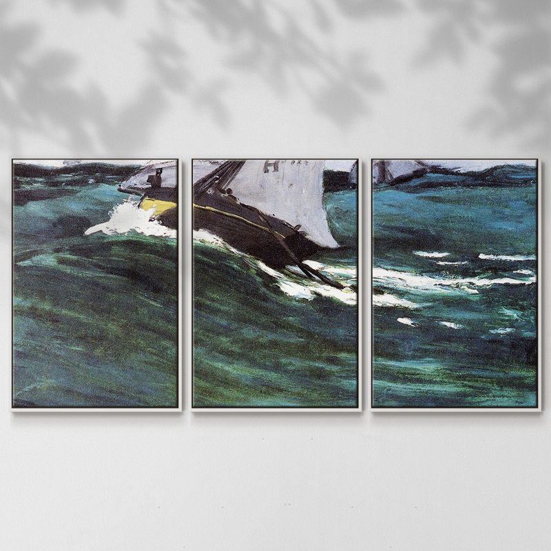 Monet, reproduction sur toile 3 pièces, H 36 po x l 75 po x P 2 po, Blanc