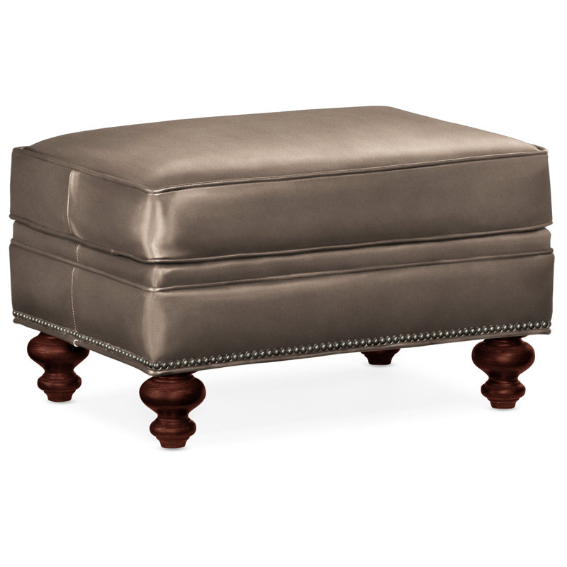 Repose-pieds rectangulaire en cuir véritable 26 "West, Cuir véritable brume empyréenne, Acajou, Bronze