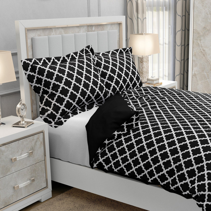  Ensemble de housse de couette de 3 pièces en microfibre douce, 1 housse de couette et 2 taies décoratives, Noir / blanc